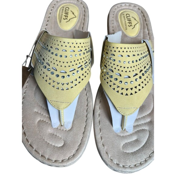 White Mountain Comate Women's Thong Sandals 11W Yellow  Spring Beach‎ Rhinestone - Picture 4 of 9
